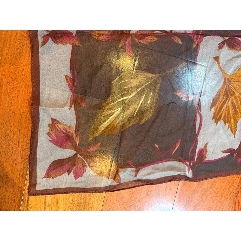 Halston Silk Scarf Autumn Leaves Sheer | Black White Brown |‎ 20